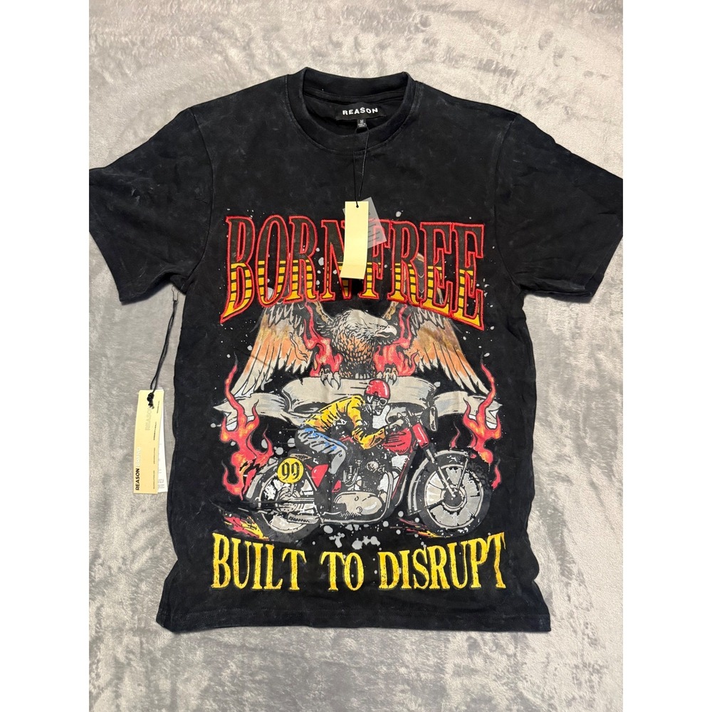 Reason T-Shirt Men Medium Charcoal Born Free Built To Disrupt Graphic RR5-011